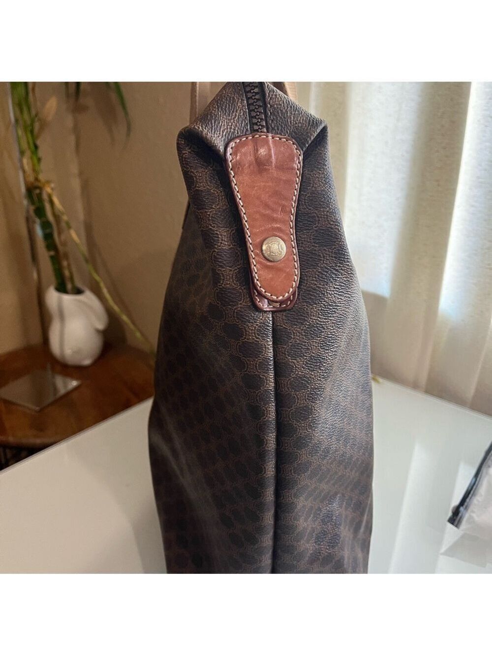 CELINE BROWN MACADAM COATED CANVAS JUMBO ZIPPERED TOTE - Picture 16 of 16